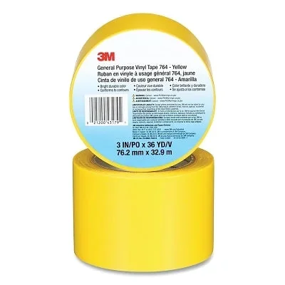 3M 7000123864 General Purpose Vinyl Tape 764, 3 in x 36 yd x 5 mil, Yellow