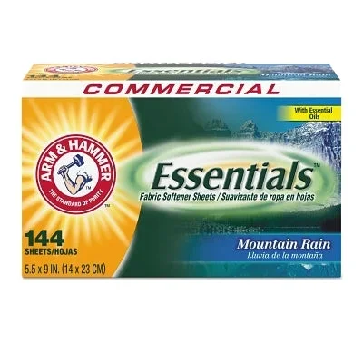 Arm & Hammer CDC3320000102 Essentials Dryer Sheets, Mountain Rain, 144 Sheets/Box