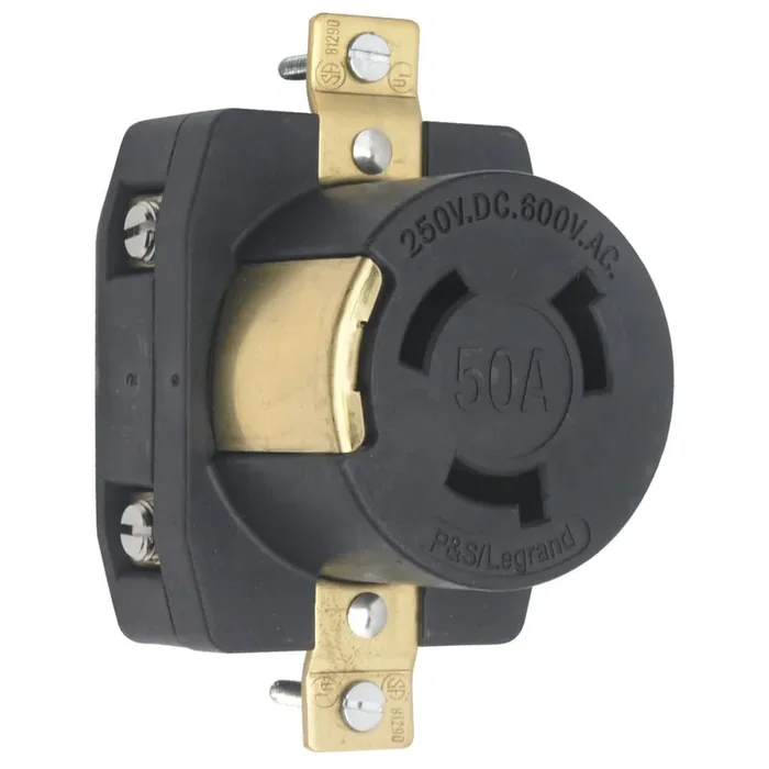 Bargain Pass & Seymour 3769 Industrial Specification Grade Corrosion-Resistant Single Locking Receptacle 600-Volt AC 250-Volt DC 50-Amp Black Turnlok