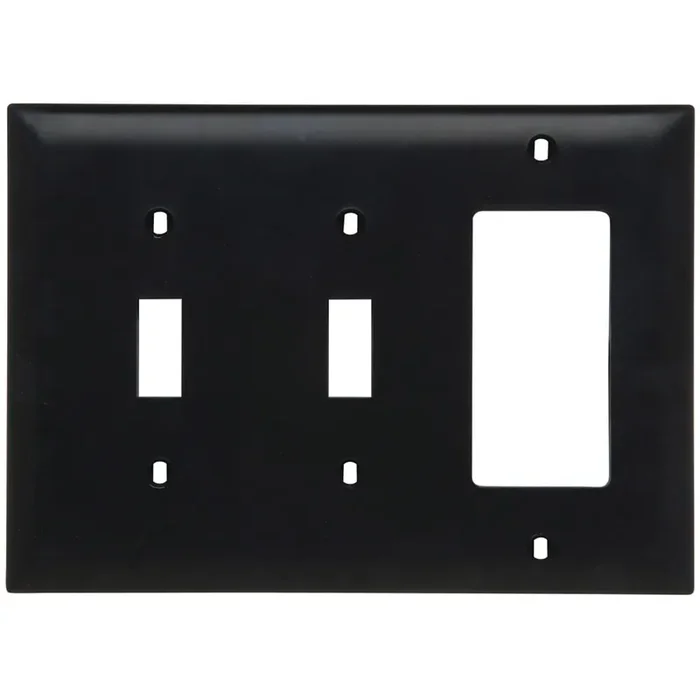 Best Choice Pass & Seymour TP226-BK Nylon Screw Mount Standard Size Unbreakable 3-Gang Combination Wallplate 2-Toggle Switch + 1-Decorator Black TradeMaster