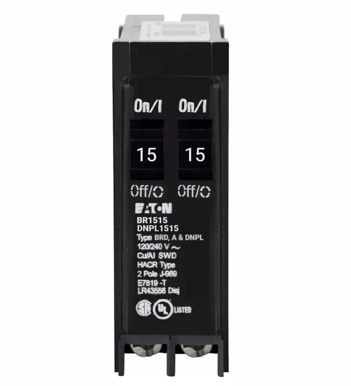 BR1515 – Eaton – 15/15 Amp Tandem Circuit Breaker – Plug-In – 15/15 Amp – 1 Pole – 120 Volt Today Only