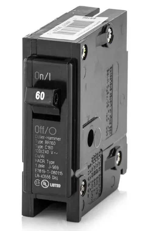 BR160 – Eaton – 60 Amp Molded Case Circuit Breaker – Plug-In – 60 Amp – 1 Pole – 120 Volt One Day Deal