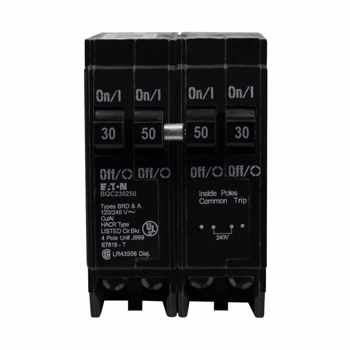Cheap Eaton BQC230250 Plug-On Mount Type BQC Quadplex Circuit Breaker 4-Pole (1) 30-Amp (1) 50-Amp 120/240 Volt