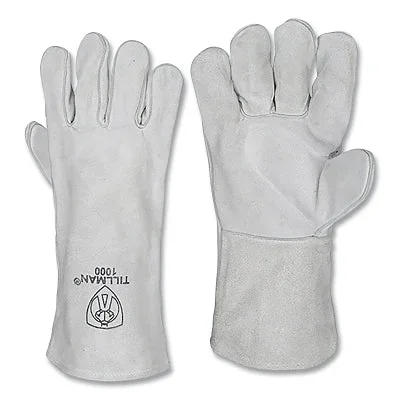 Tillman 1000B Stick Welding Gloves, 1000, Shoulder Split Cowhide Palm/BOH/Cuff, Lg, Pearl, 14 in L Cuff, Bulk