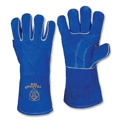 Tillman 1018LL Stick Welding Glove, 1018, Slightly Select Split Cowhide Palm/BOH/Cuff, Lg, Blue, 14 in L Cuff, Left Glove Only