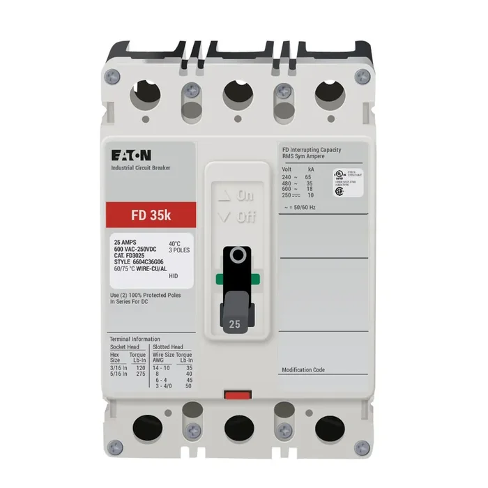 Time-Limited FD3025 – Eaton – Molded Case Circuit Breaker – Bolt-On – 25 Amp – 3 Pole – 600 Volt