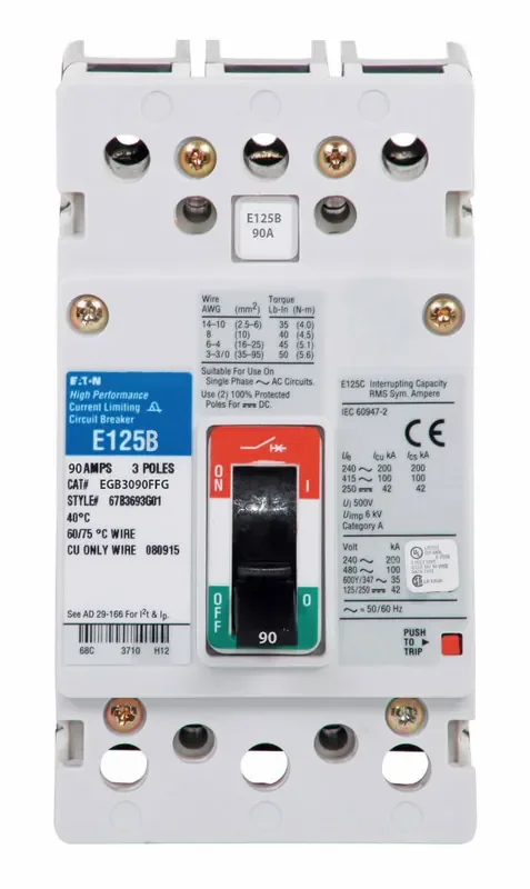 Warranty Included EGB3090FFG – Eaton – Molded Case Circuit Breaker – Feed-Thru – 90 Amp – 3 Pole – 480 Volt