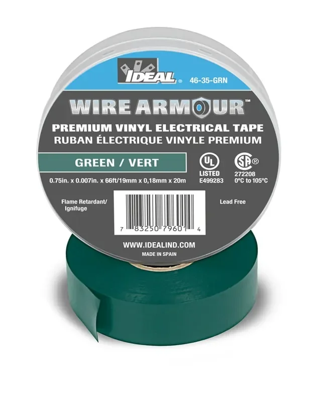 Weekend Sale Ideal Industries 46-35-GRN Premium Professional Color Coding Electrical Tape 0.75-Inch x 66-ft x 7-mil Vinyl Backing Green Wire Armour™